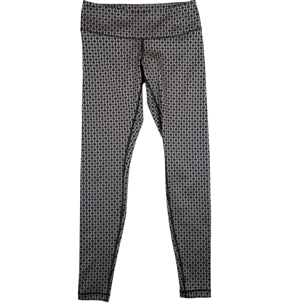Lululemon Black White Geometric Starburst Print Full Length Leggings Tights S4
